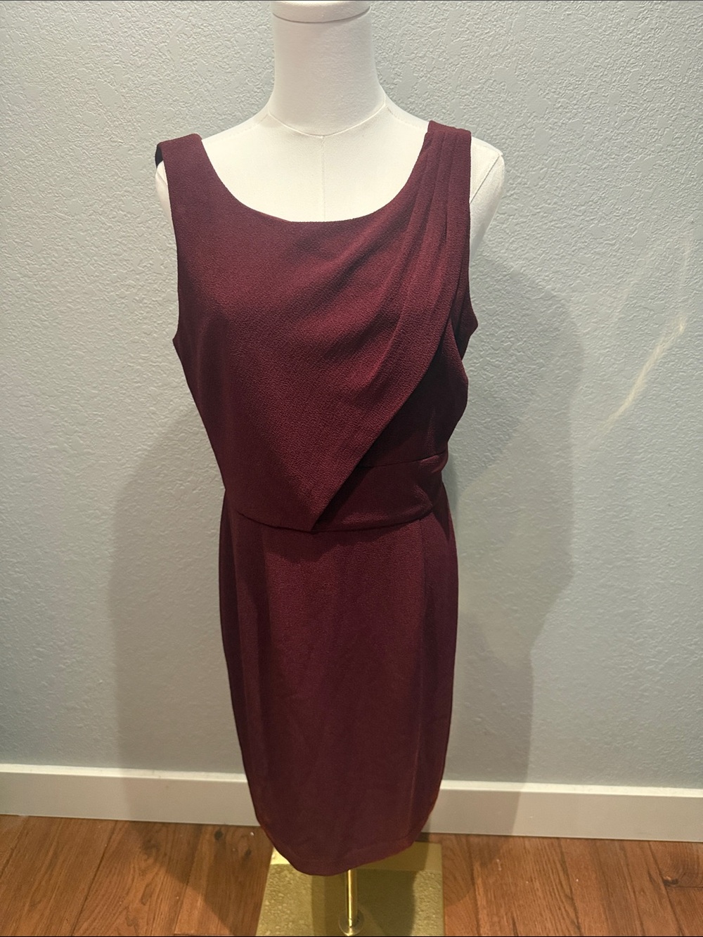 White House Black Market Sleeveless Draped Burgundy Midi Dress